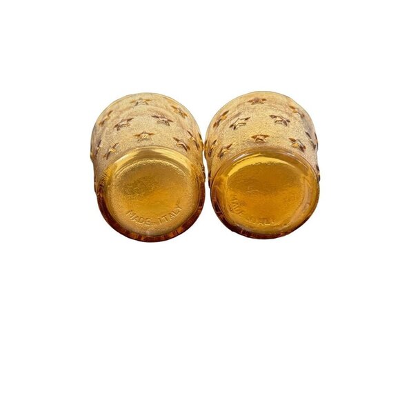 Vintage Pair Of Amber Glass Stars Pattern Handmade, Size 10 Oz. Made in Italy - Picture 6 of 9